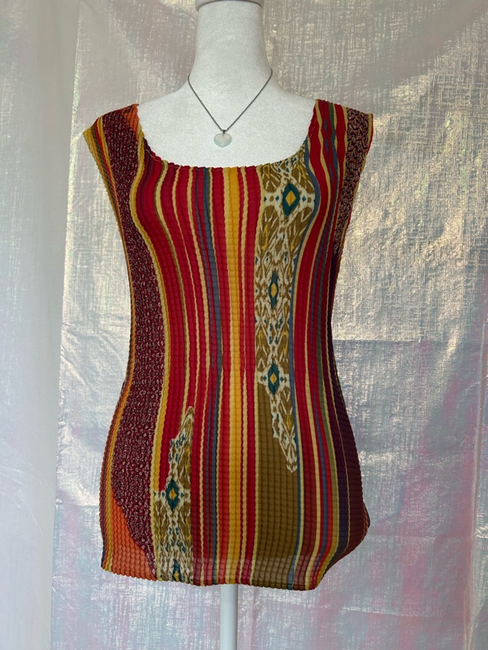 90s Scrunch Multicolor Striped Knit Tank Top in Red, Mustard & Olive.